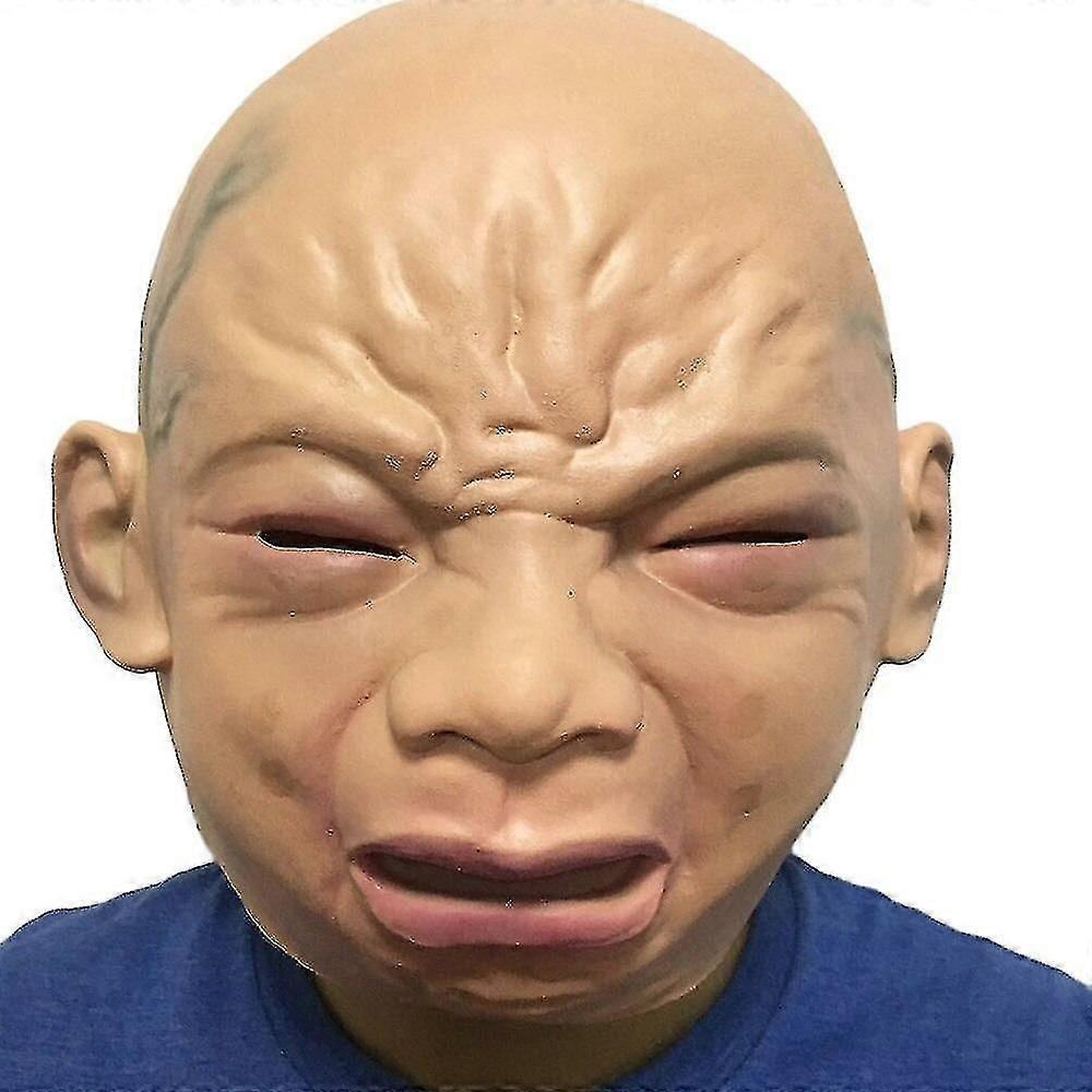 المرأة العجوز الرهيبة هي رأس عجوز ، تبكي ، قناع مطاطي لاتكس كامل الطول