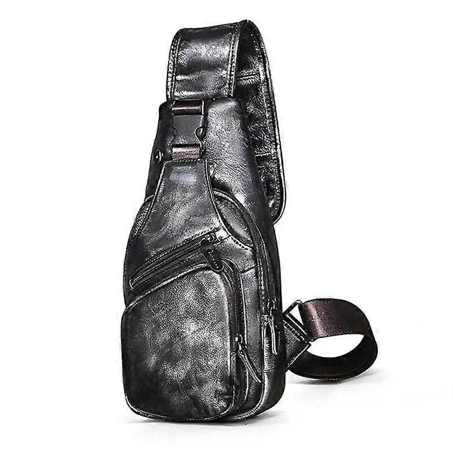 Herr Tjock Crazy Horse Läder Mode Triangel Bröstväska 8