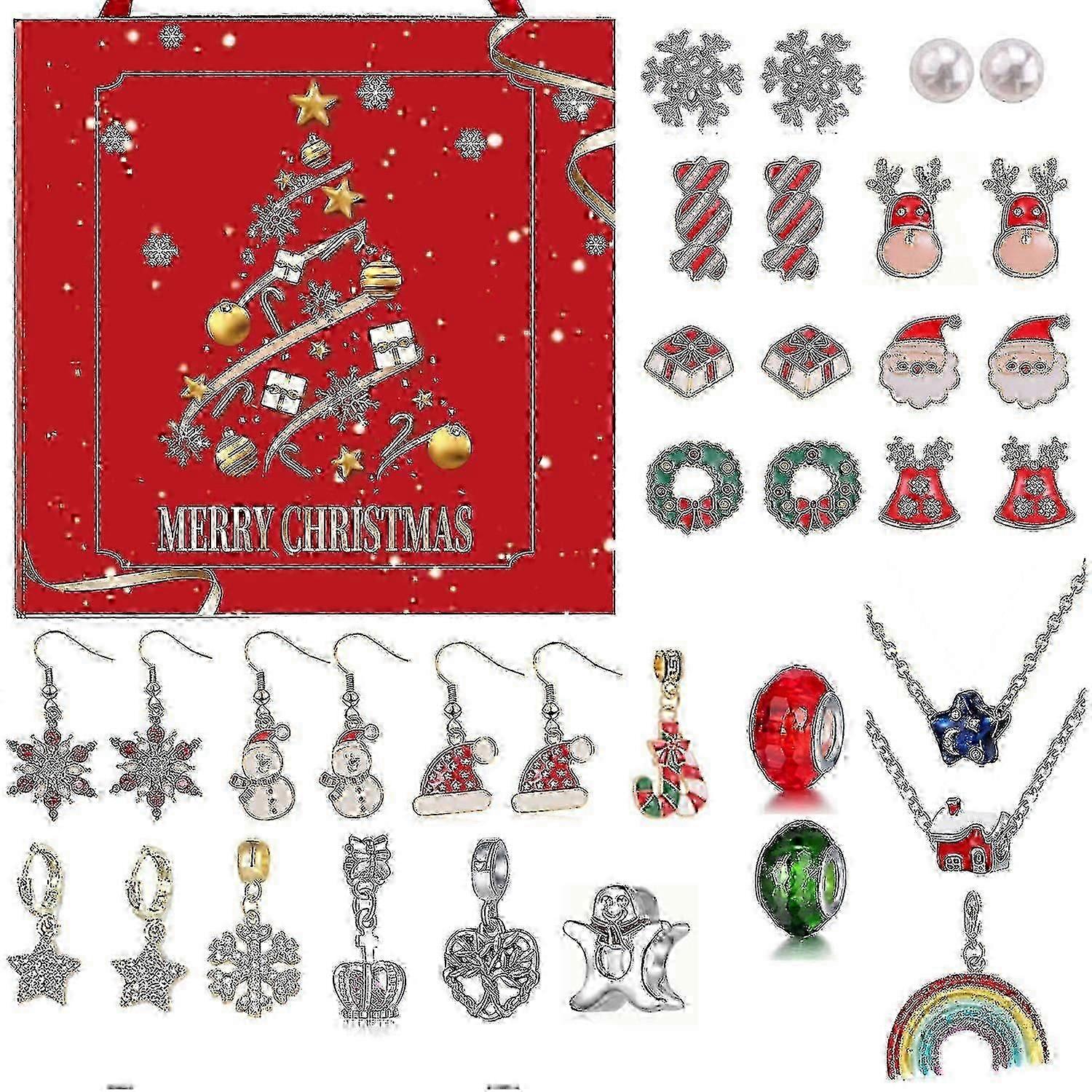 تقويم المجيء 2025 بنات 24 يوما تقويمات العد التنازلي لعيد الميلاد سحر DIY صنع مجموعة هدايا سحر سوار قلادة مجوهرات في سن المراهقة