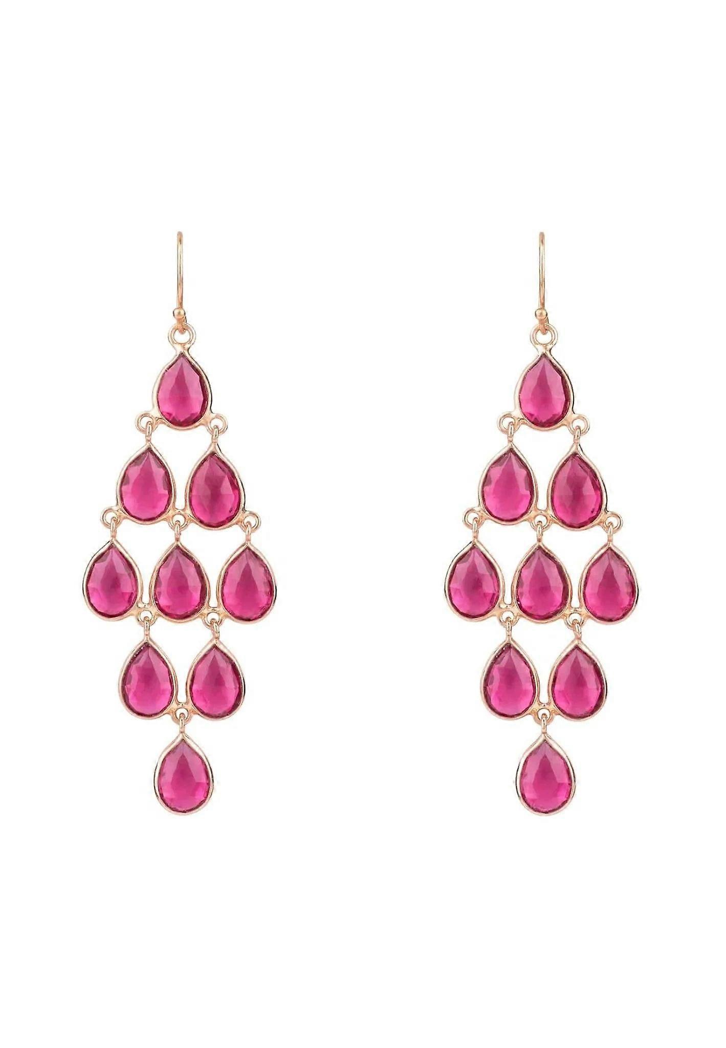 Latelita Women's 925 Sterling Silver and 22ct Rose Gold Gemstone Cascade Earrings with Pink Tourmaline - Female