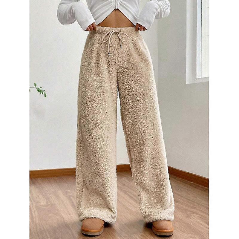 Autumn Winter Women's Solid Color Fleece Loungewear Set, Soft Plush Drawstring Pants With Comfortable Relaxed Fit, Warm Sleepwear & Home Wear Pajamas