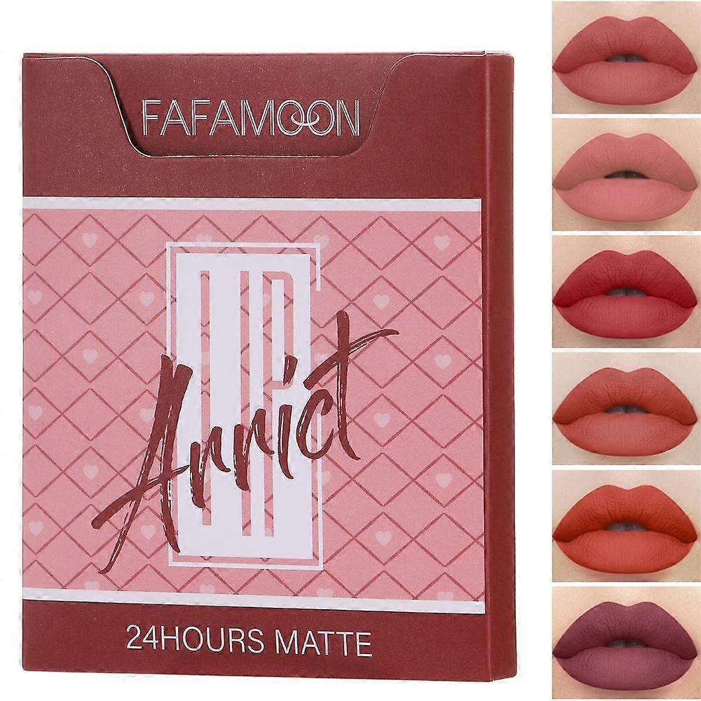 6pcs/set Matte Lip Glaze Easy To Color Without Sticky Cup Lip Gloss Lipstick Set