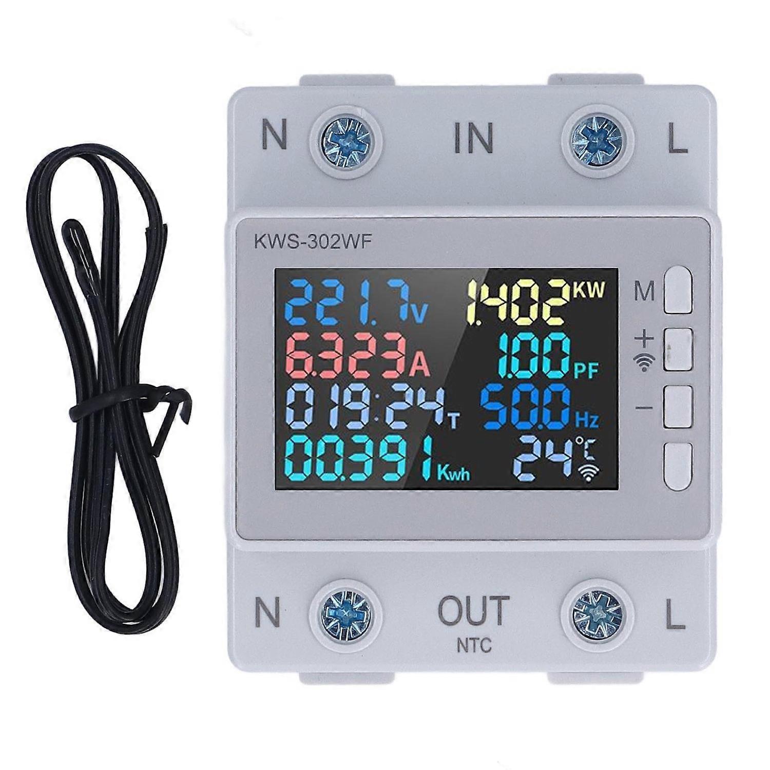 Energy Meter WIFI Wireless LED Color Display Rail Power Meter Power Consumption Meter AC170‑270V 63A