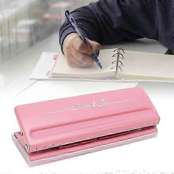 6-Hole Punch, Portable Non-Slip Adjustable 6-Hole Spacing Paper Binder Planner Desktop Hole Puncher, Pink
