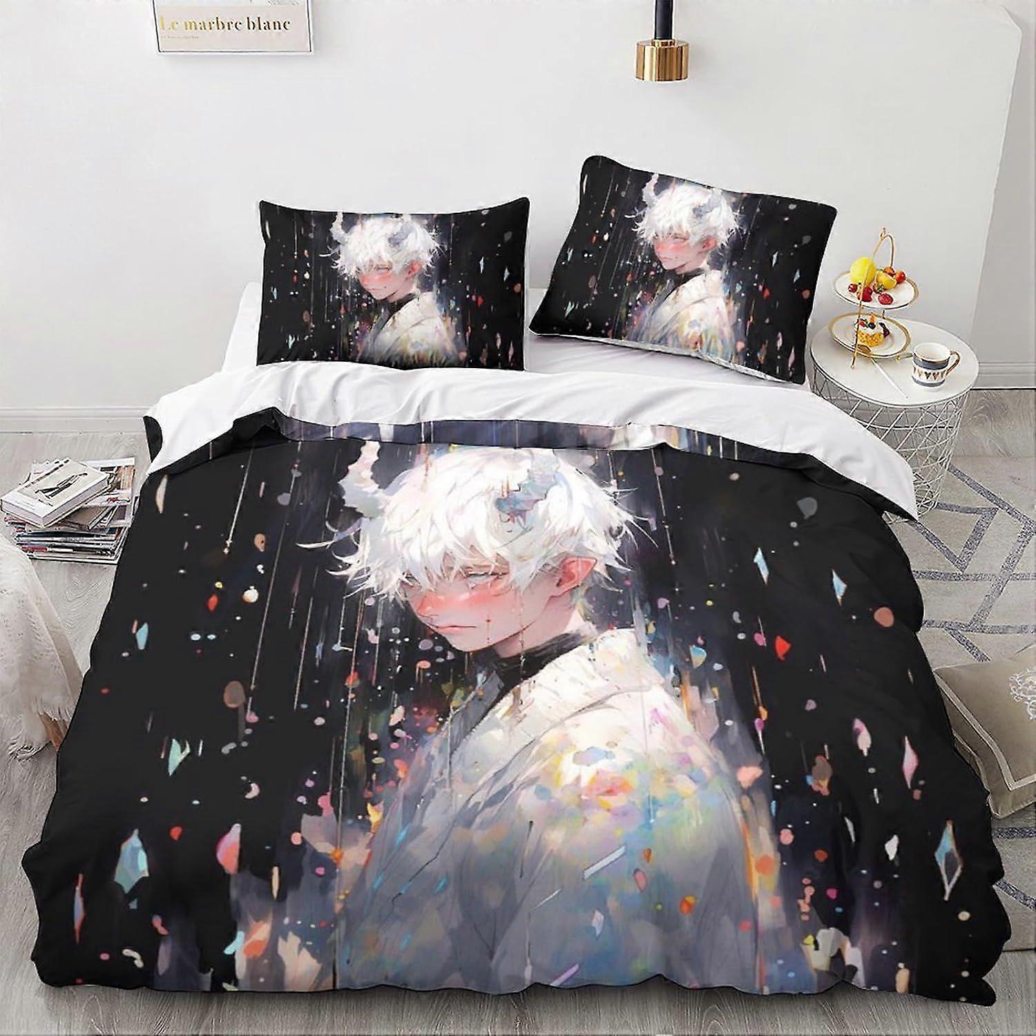 LikeEj Animes E Mangás Capa Edredom 3D Fantasia Impressa Colcha Colcha Anime Edredom Capa com Zíper Fechamento Soft Microfiber King