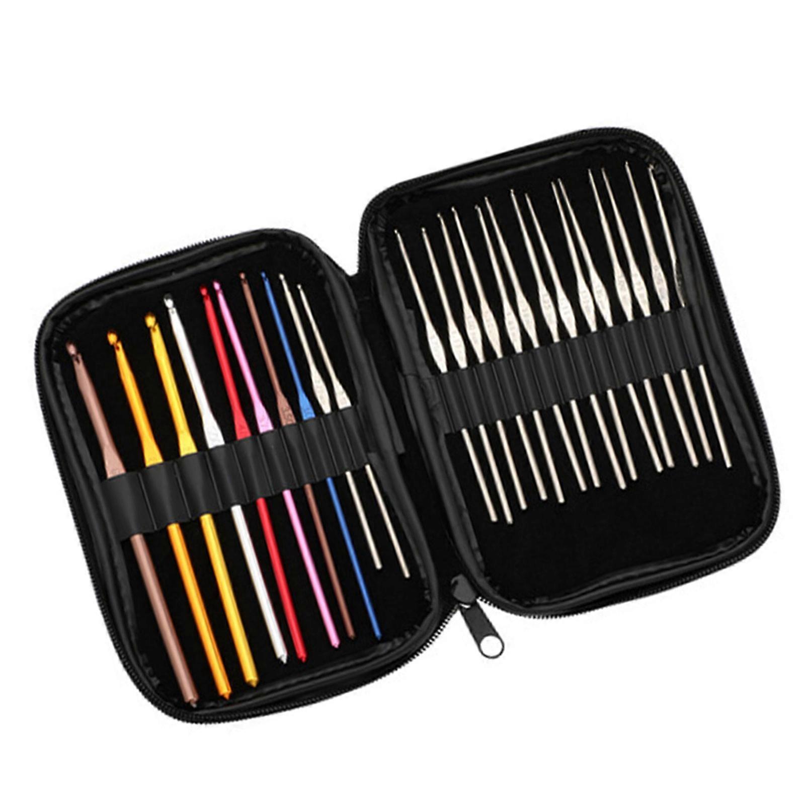 24 ks háčkovacích háčků s pouzdrem, barevné pletací jehlice, kovové háčkovací jehlice, háčkovací doplňky pro ženy, vícebarevné