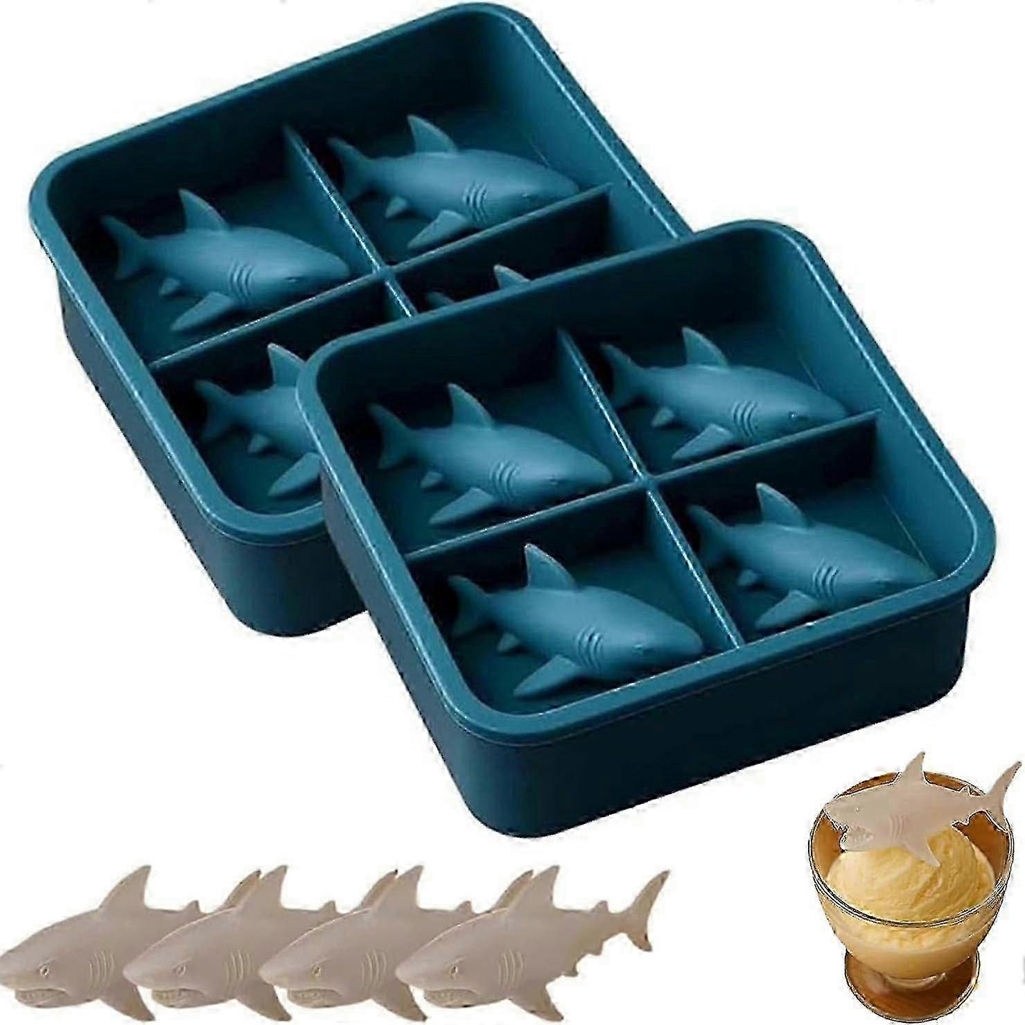 Shark Silicone Ice Mold, Reusable Small Animal 3D Ice Cube Tray for Freezer, 4 Cavity Fun Easy-Release DIY Mould Suitable for Whiskey Juice Cocktail C