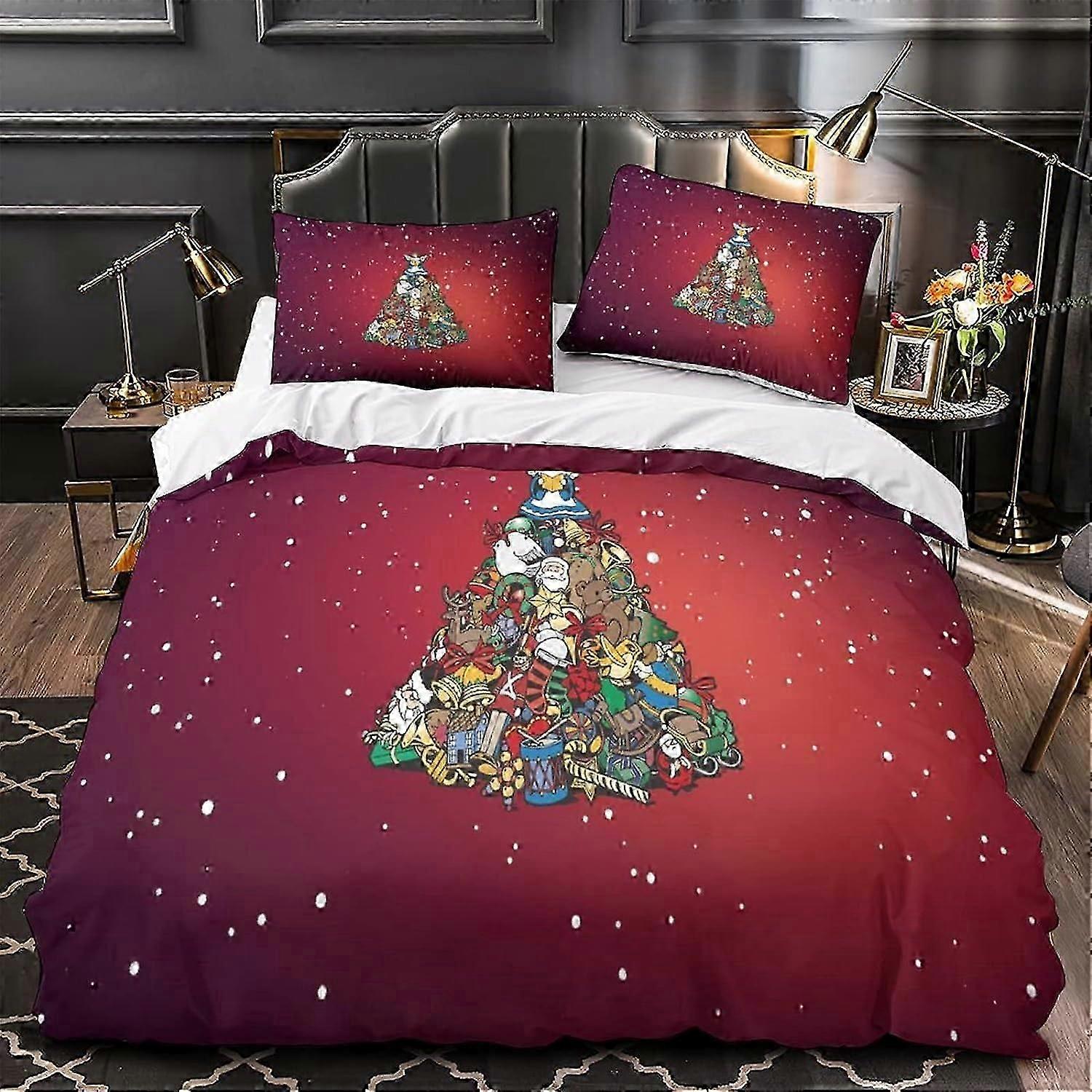 Juledynetrekk Sett, trykt dynetrekksett, julegave, D-stykker, dynetrekk, glidelåslukking for tenåringer og