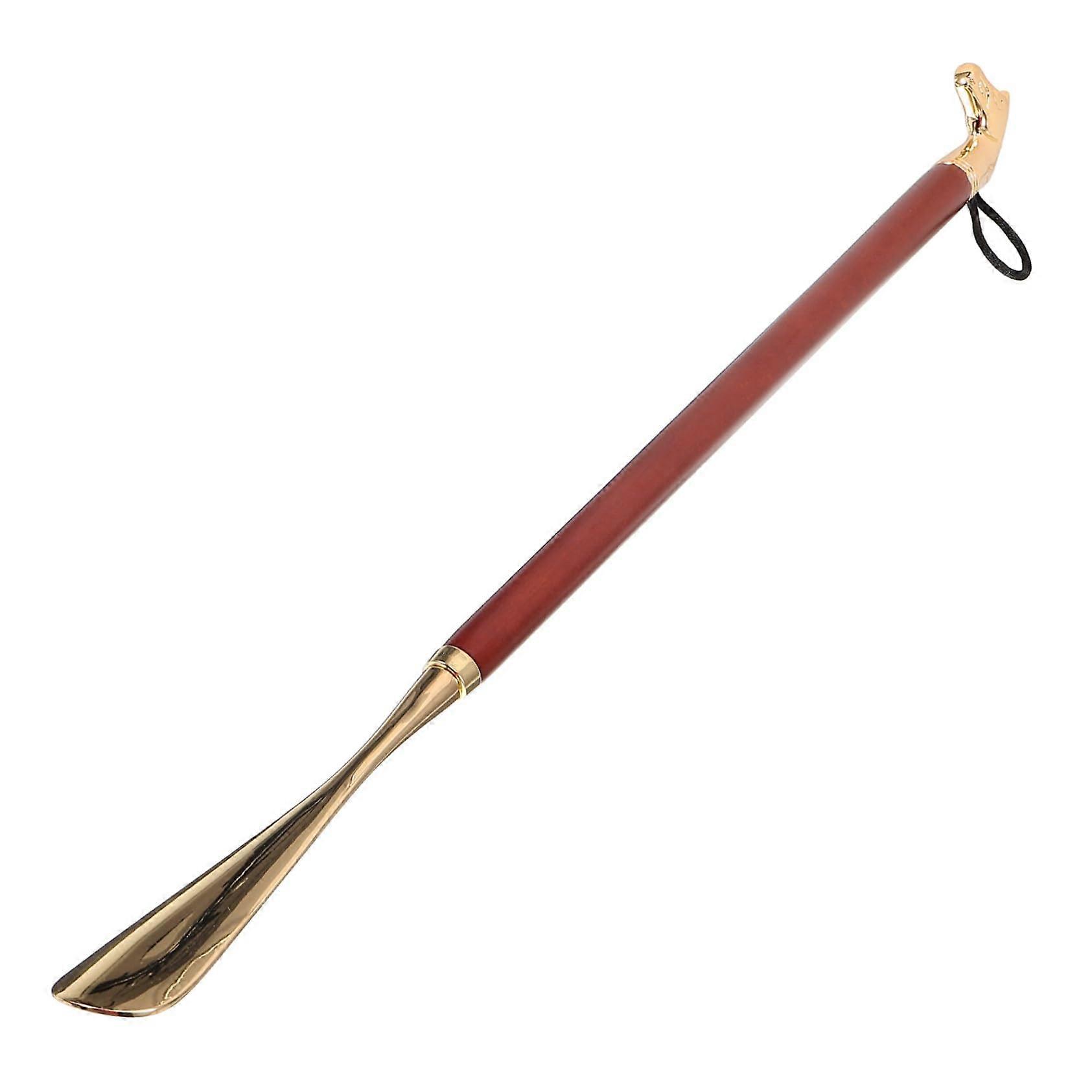 Long Handle Shoehorn with Beech Wood and Brass for Adults, Easy Shoe Wear Tool to Reduce Bending