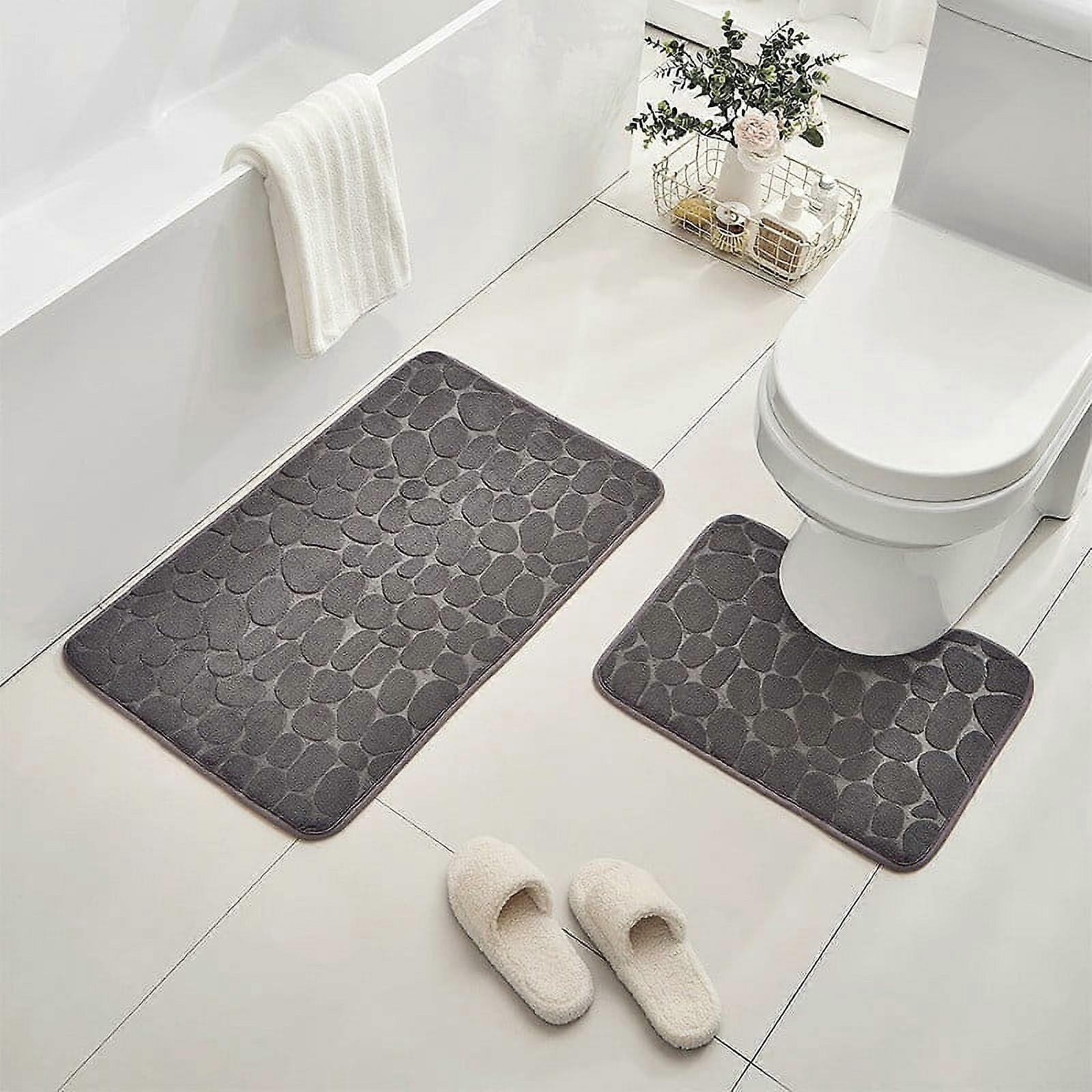 Bathroom Rug Set of 2, Memory Foam Bath Mat & Toilet Mat, Soft Absorbent Thick Non-Slip Backing, Machine Washable