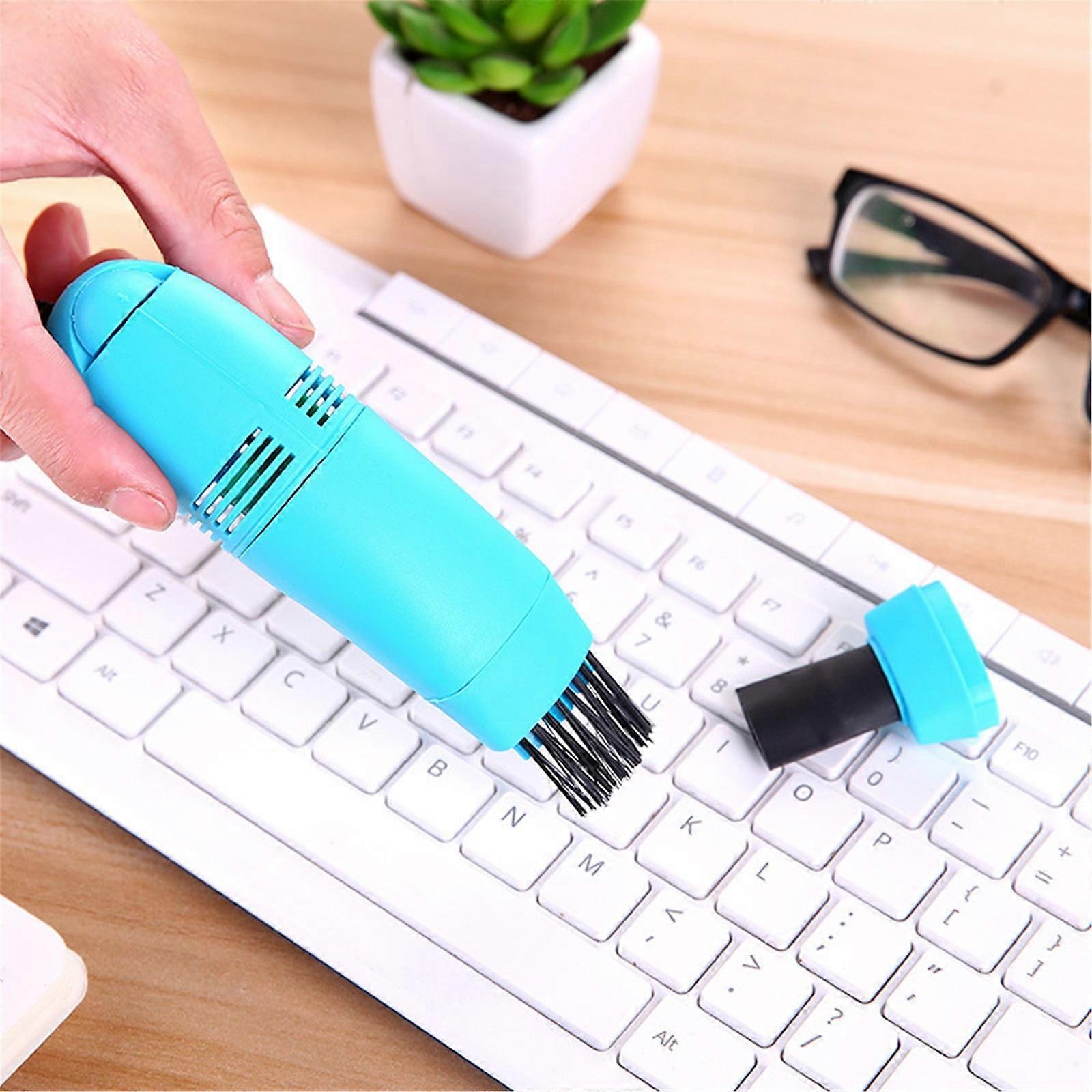 1 Pack Mini USB Vacuum Cleaner Keyboard Computer Vacuum Cleaner with USB Cord, Brush and Nozzle Head for Car, Home and Office-Light Blue