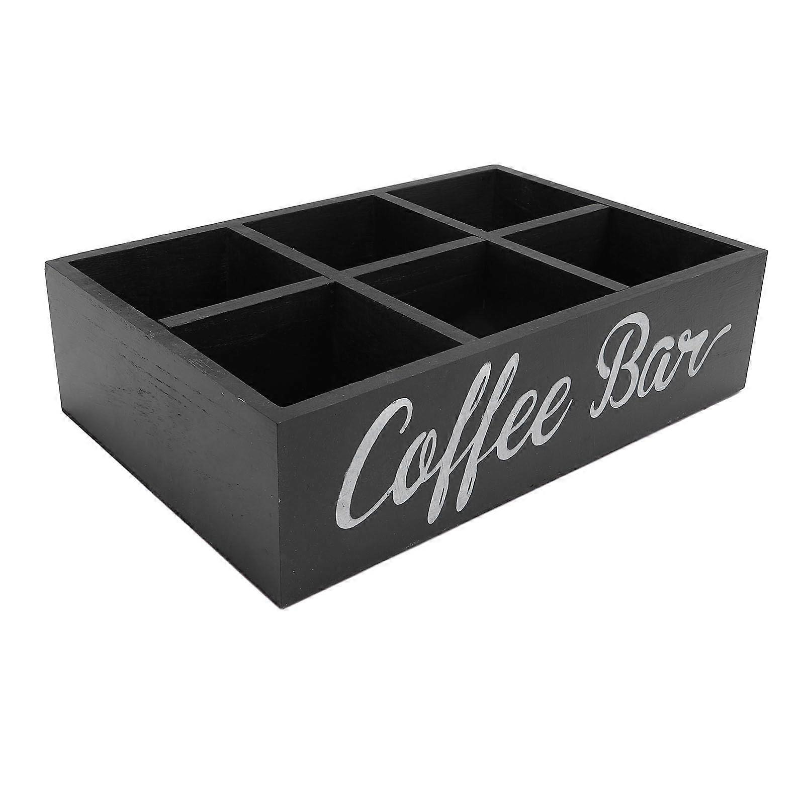 Coffee Station Organizer with Removable Dividers, Wood Coffee Pod Holder for Countertop, 6 Compartments