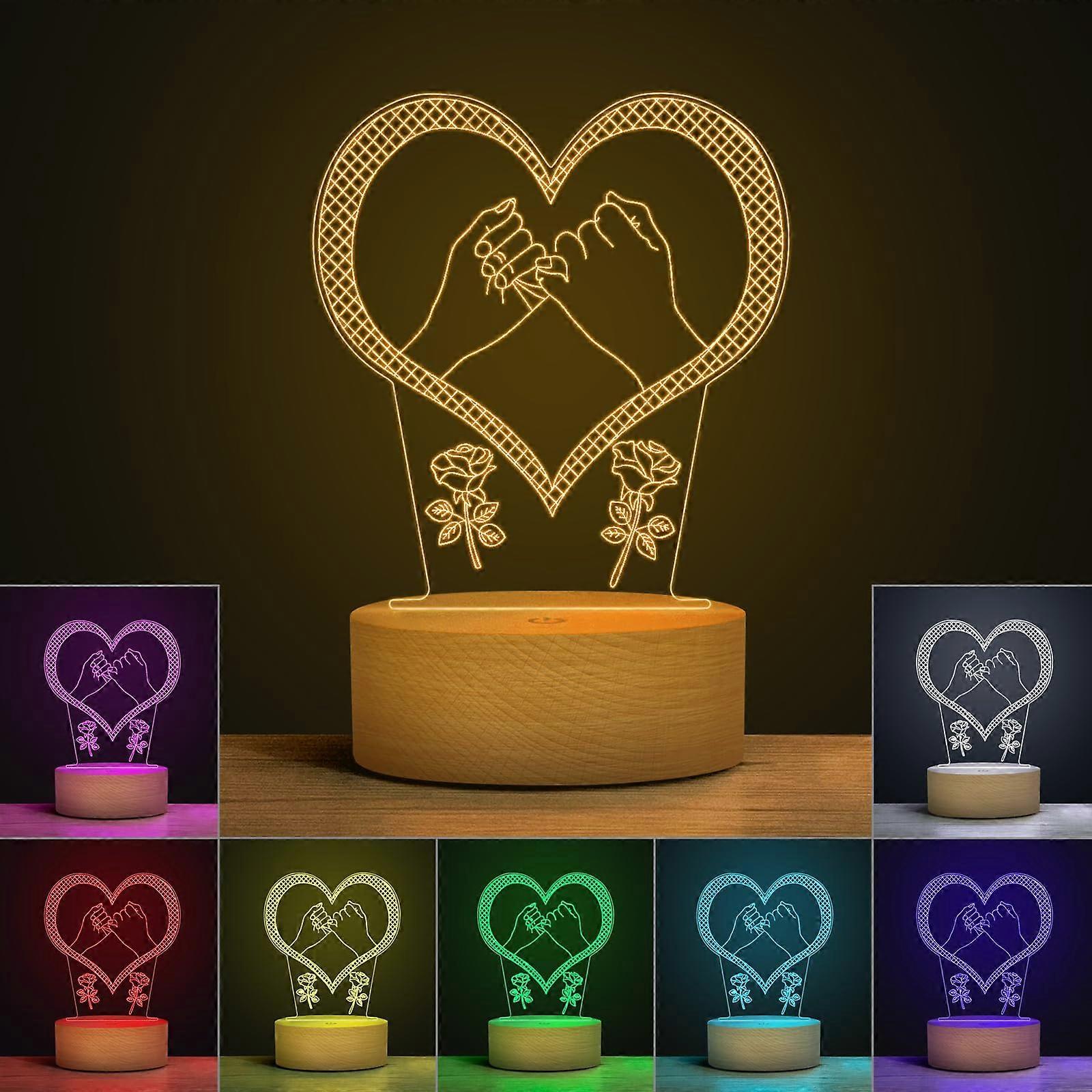 3D Illusion LED Night Light with 16 Color Touch Control Romantic Couple Acrylic Lamp for Bedroom