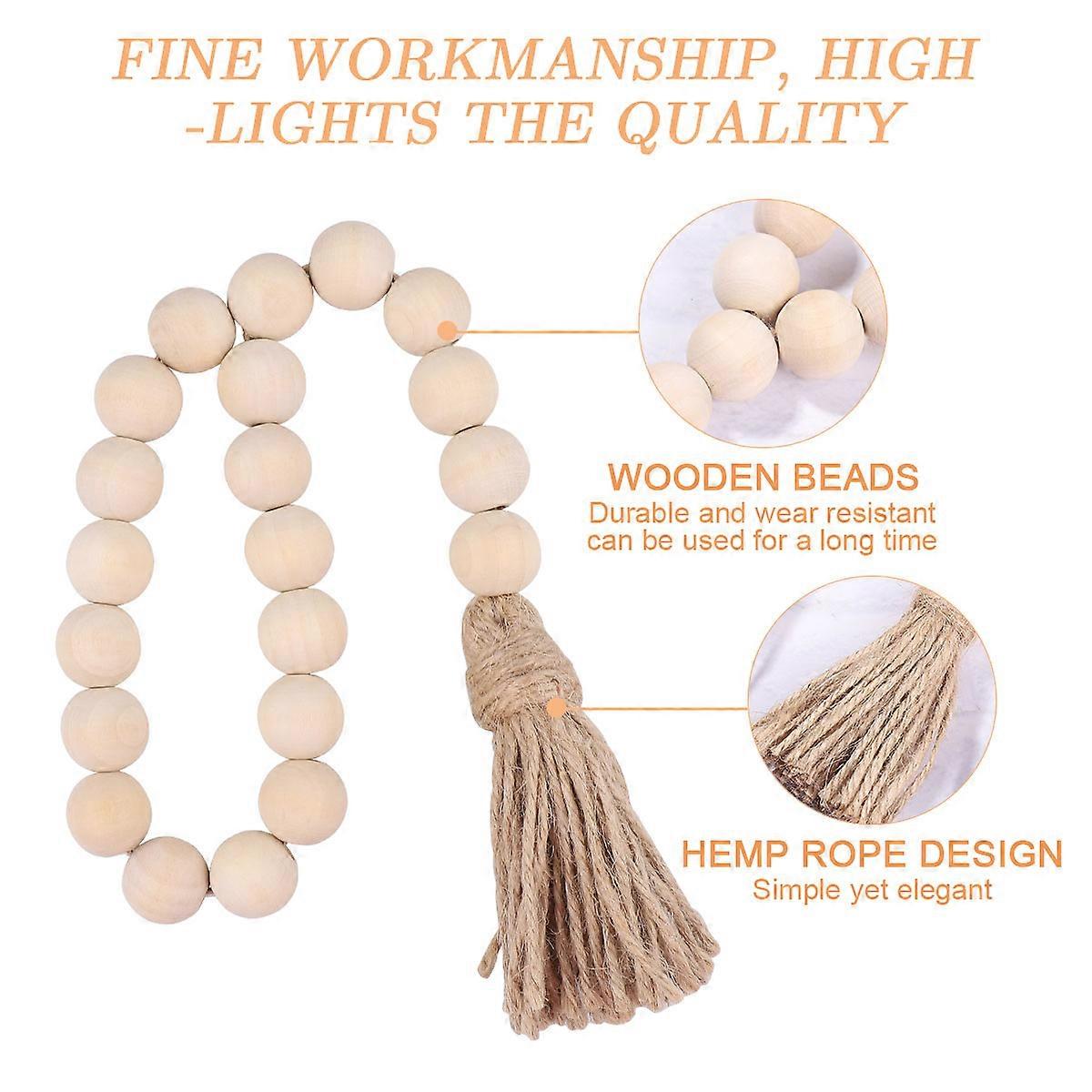 3pcs Nordic Style Nature Wood Beads String with Tassel Decorations for Home Car (Pattern 2)