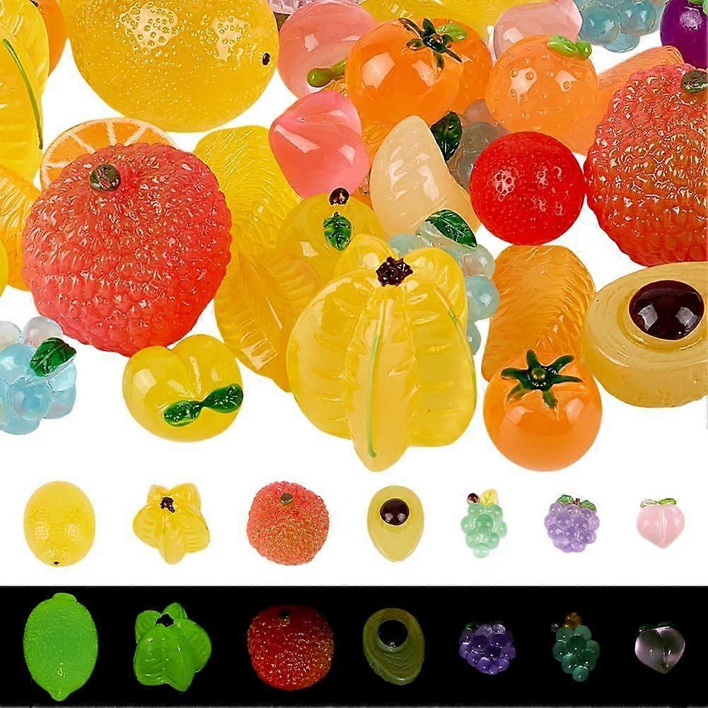 42Pcs Mini Luminous Resin Fruits Realistic Fruits Decor Artificial Fruit Charms Tiny Fruit Figures Glow in The Dark Small Strawberry Grape Orange for 