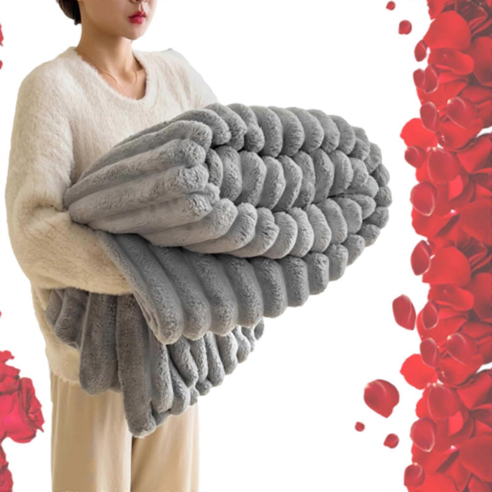 Plush Throw Blanket Light Gray Soft Warm Flannel Fleece DoubleLayer Cozy for Sofa and Bed