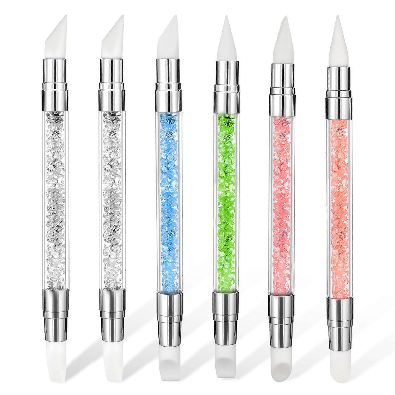 6 Pcs Dual Tipped Nail Art Silicone Brush Set with Acrylic Handle for 3D Gel Sculpting and Design