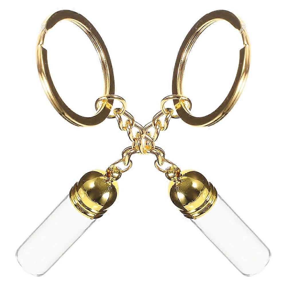 Golden Refillable Glass Perfume Bottles with Keychain 2pcs Perfect for Travel and Daily Use