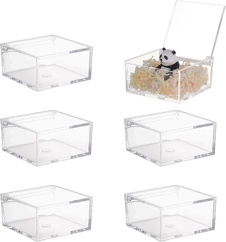 6pcs Clear Acrylic Box 3.2x3.2x1.5 Inch Square Cube Container with Lids Transparent Storage Boxes Mini Display Box for Candy Treat Jewelry Craft Weddi