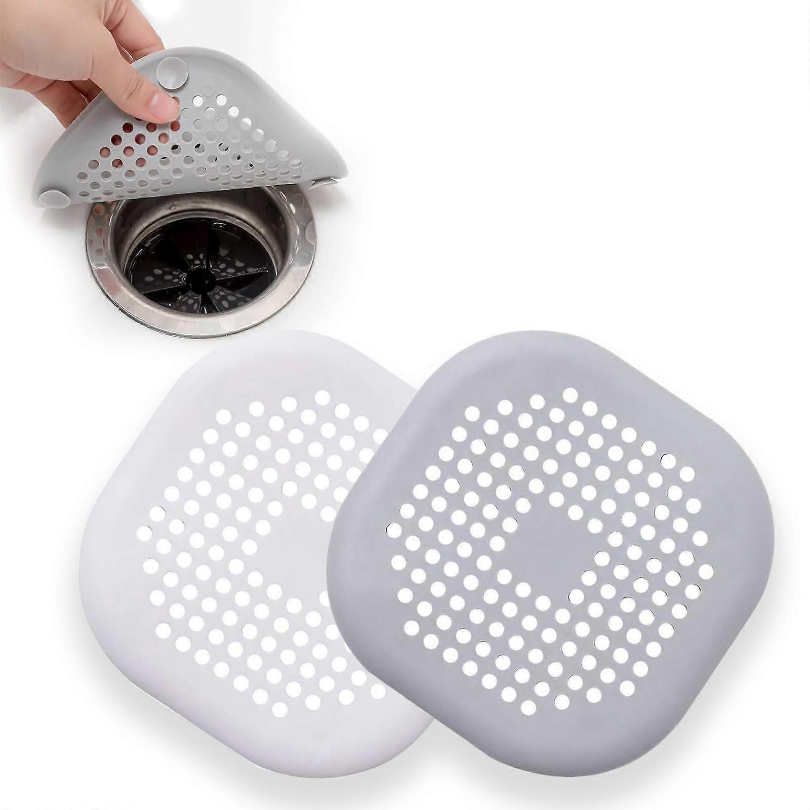 Silicone Drain Protector 2 Pack Hair Catcher For Bath  Kitchen Easy Install Prevent Clogging Suction Cups White Gray