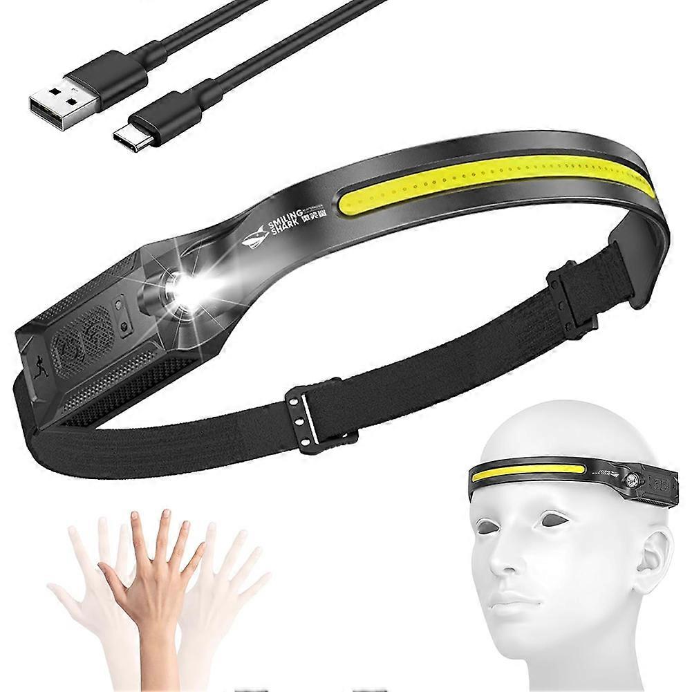 USB Rechargeable Headlamp with Motion Sensor - 5 Modes Bright LED Headlight for Camping, Running, Hiking