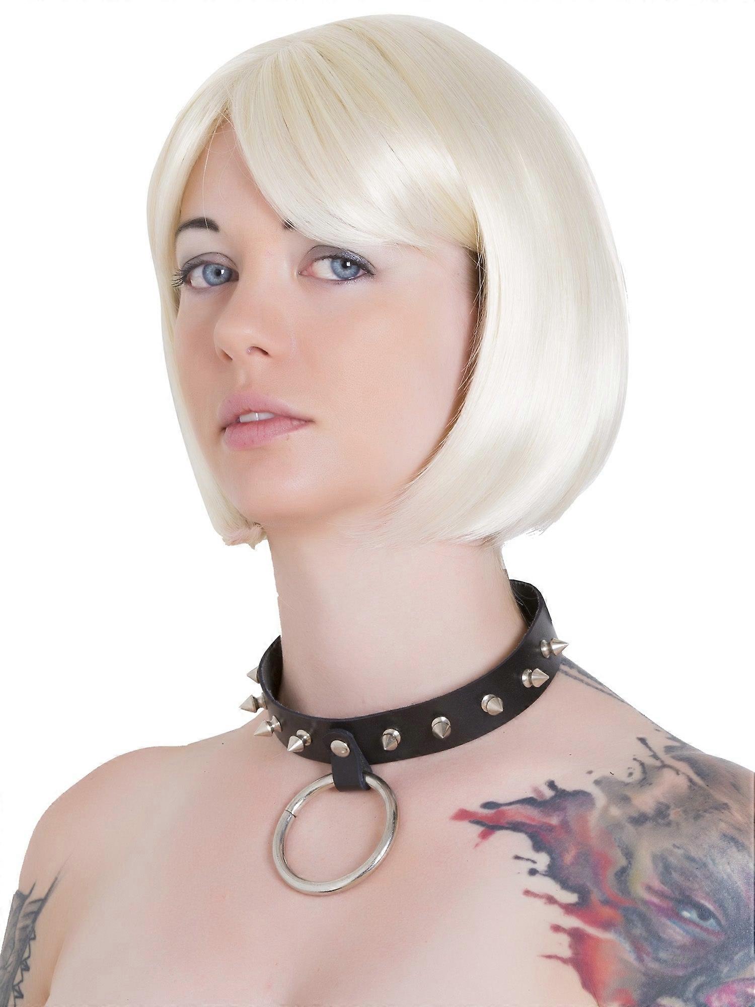 Simple Studded Leather Choker With Large O Ring