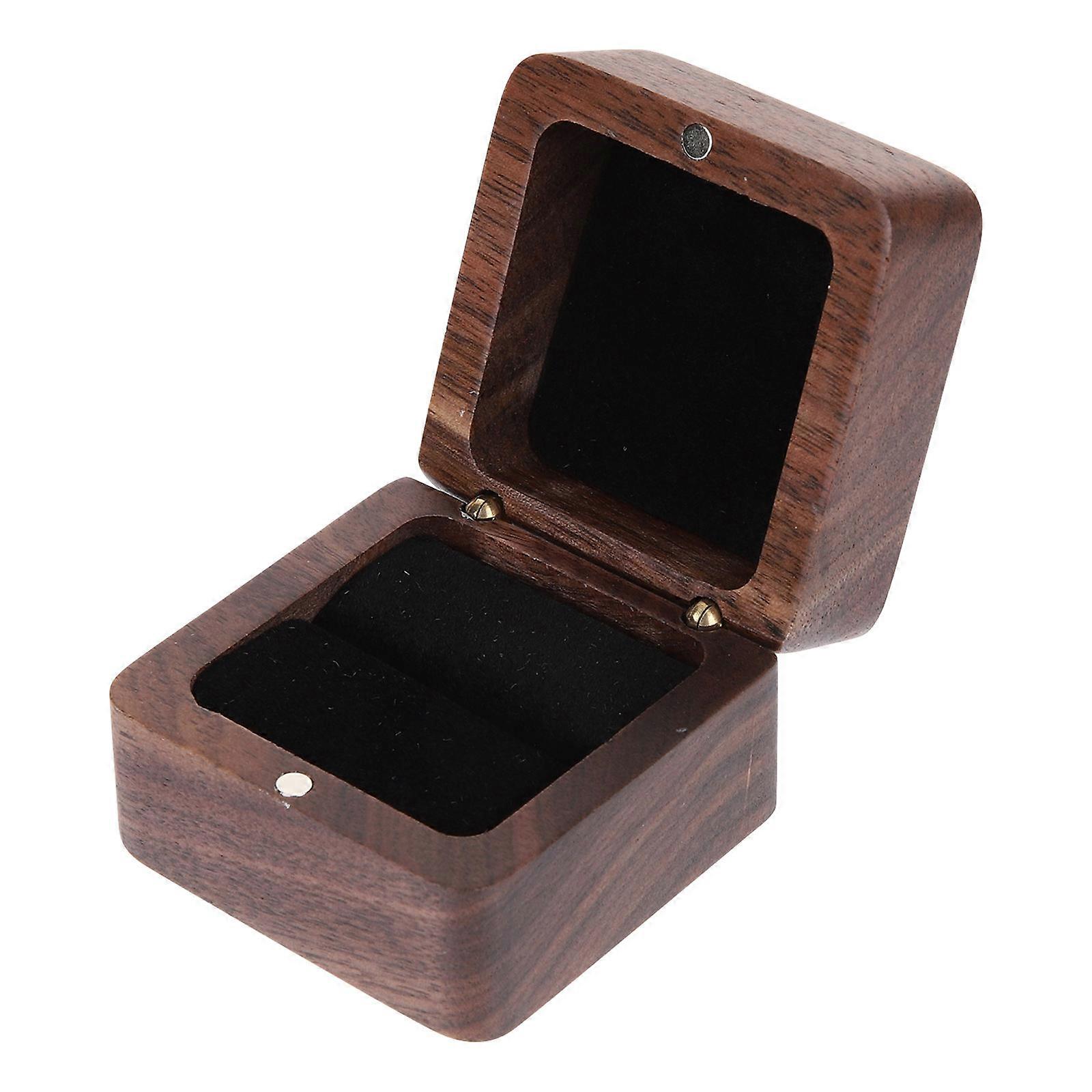 Brown Wooden Ring Holder Gift Box for Storage Perfect for Engagement Wedding Ceremony Travel 6x6
