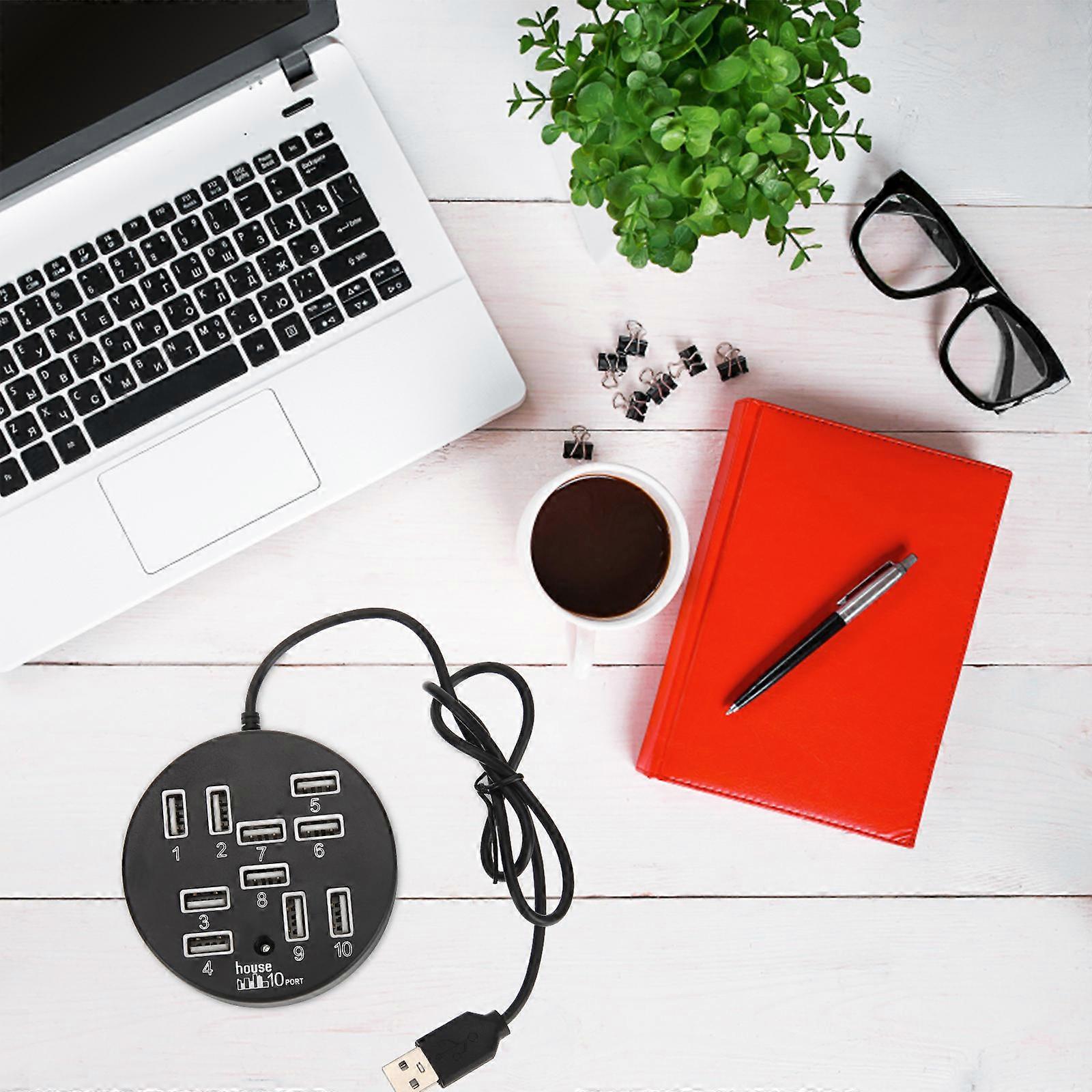 USB Hub 10 Ports USB Extension for External Devices with Black ABS
