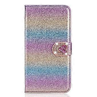 Case For Iphone 13 Pro Colorful Red Purple Glitter Love Sticker Diamond Leather Card Slot Wallet Rhi No11714