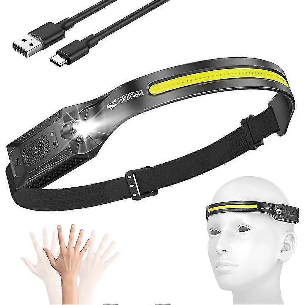USB Rechargeable Headlamp with Motion Sensor - 5 Modes Bright LED Headlight for Camping, Running, Hiking