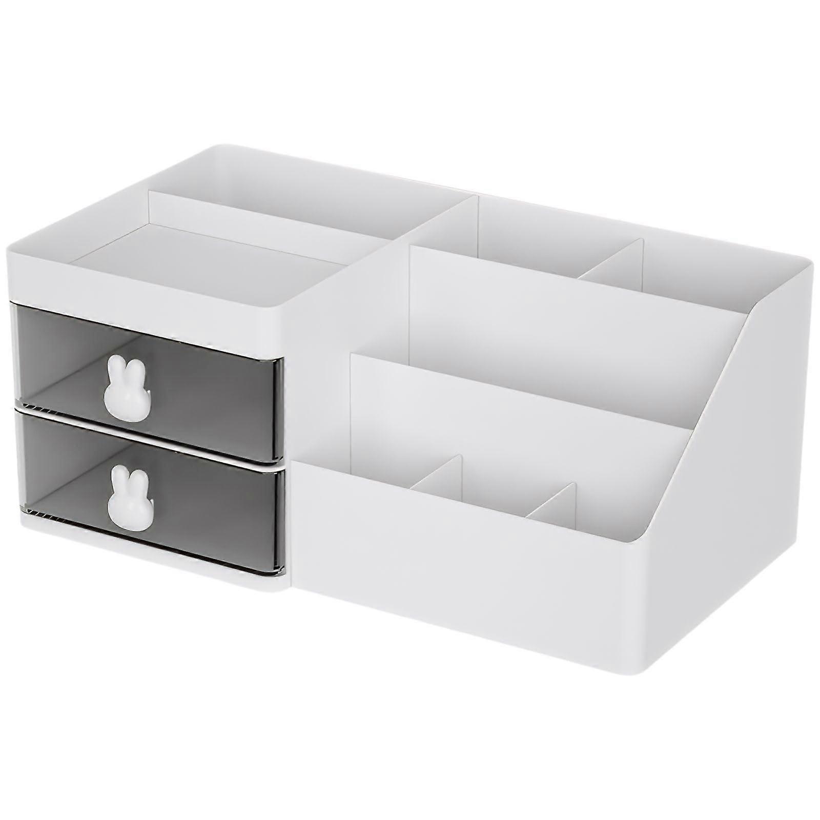 White Makeup Organizer with Dual Drawers and Multiple Compartments for Desktop Vanity Storage
