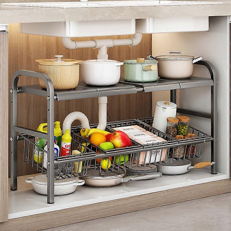 Retractable kitchen sink rack multi functional storage cabinet layered pot organizer