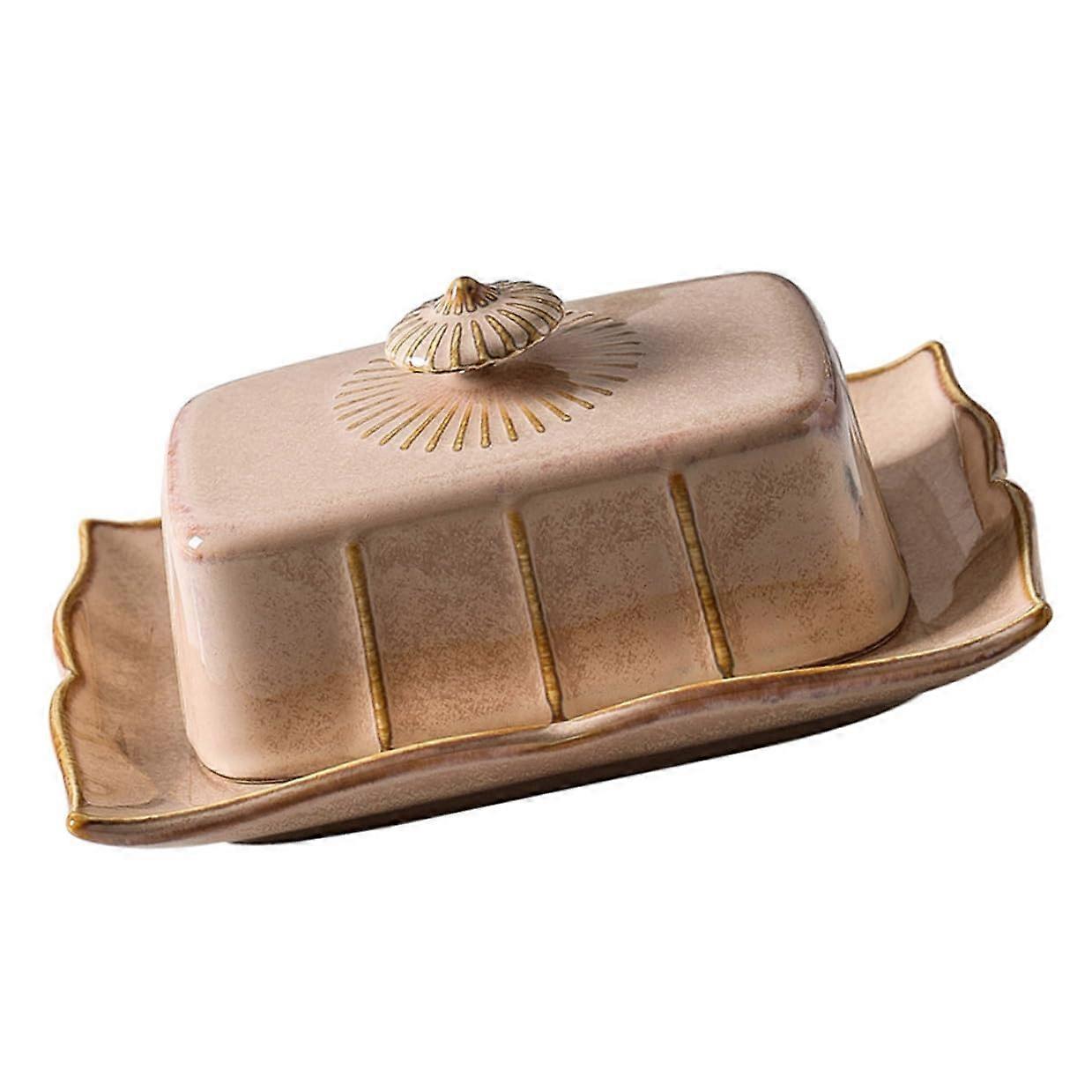 Ceramic Butter Dish with Lid Rectangular Porcelain Keeper for Countertop Freshness Storage