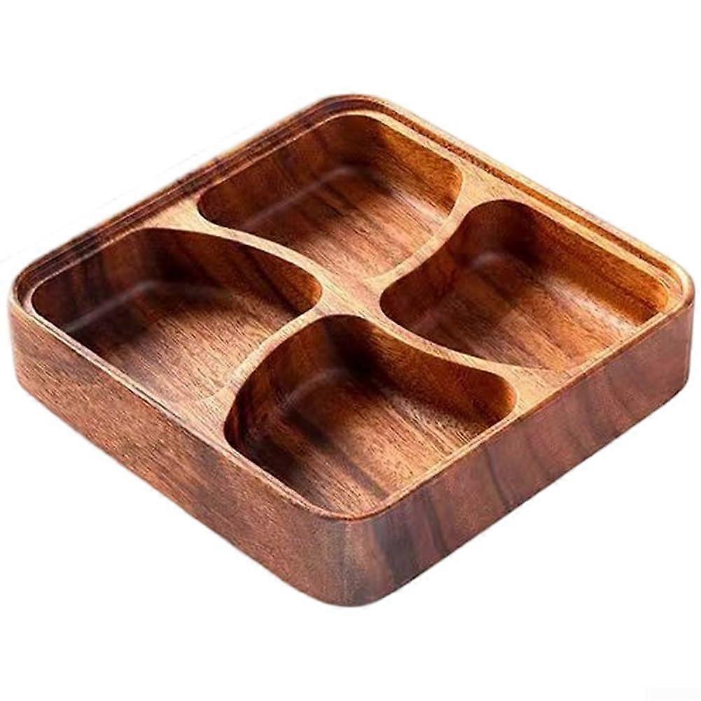 Walnut Snack Tray 4Compartment Wooden Serving Platter for Nuts Candy Appetizers 20cm Stackable