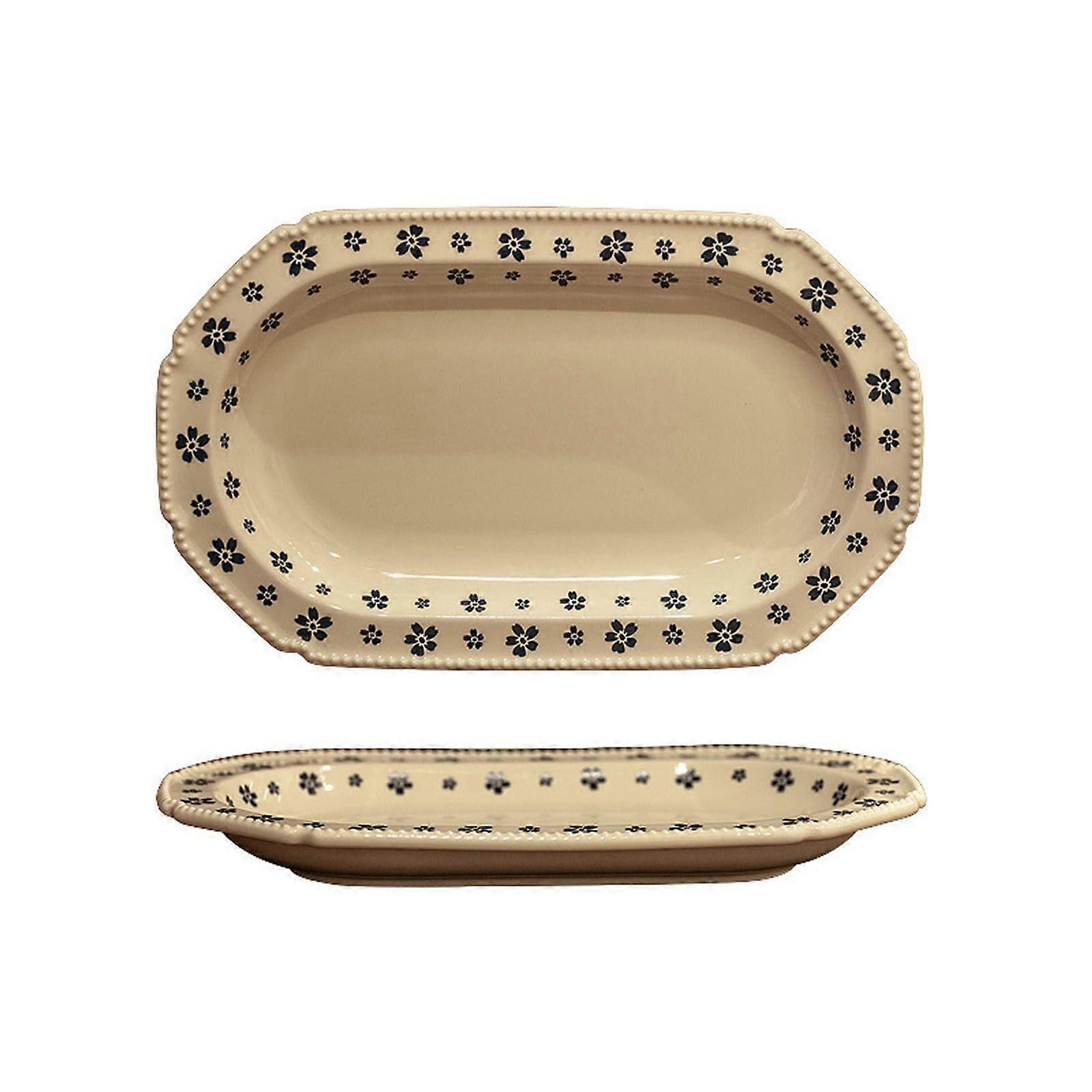 Ceramic Dinnerware Set 12 Inch Octagonal Bead Dot Fish Serving Plate Microwave Dishwasher Safe