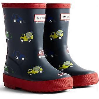 Hunter First Construction Print Boys's Hunter Navy/Military Red Wellington Boots