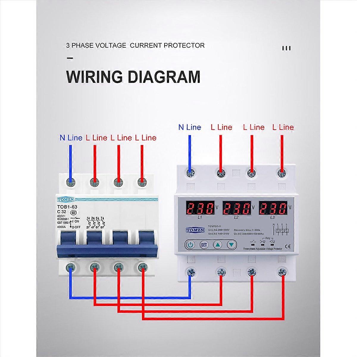 3X Three Phase Adjustable Over and Under Voltage Protector Automatic Recovery Protective Device Rese