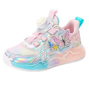 Meisjessneakers met cartoonvlinder, gesloten neus, stevige mesh zool, sportieve schoenen, klassiek casual, geschikt voor dagelijks gebruik, feestjes en fotoshoots, roze, maat 10,5-11 jaar