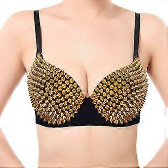 Steampunk bh met spikes, klinknagels en strass steentjes voor dames, perfect voor feestjes, clubs, raves, sexy sporten, metallic topjes, punkdansen en push-up. Verkrijgbaar in maat A, XL.