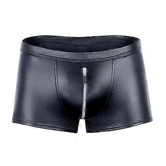 Herrkalsonger Konstläder Dragkedja Trosor Boxer Sexiga Herrunderkläder Shorts Kompatibla med bord Högkvalitativa Stretchiga Tunna Modekalsonger
