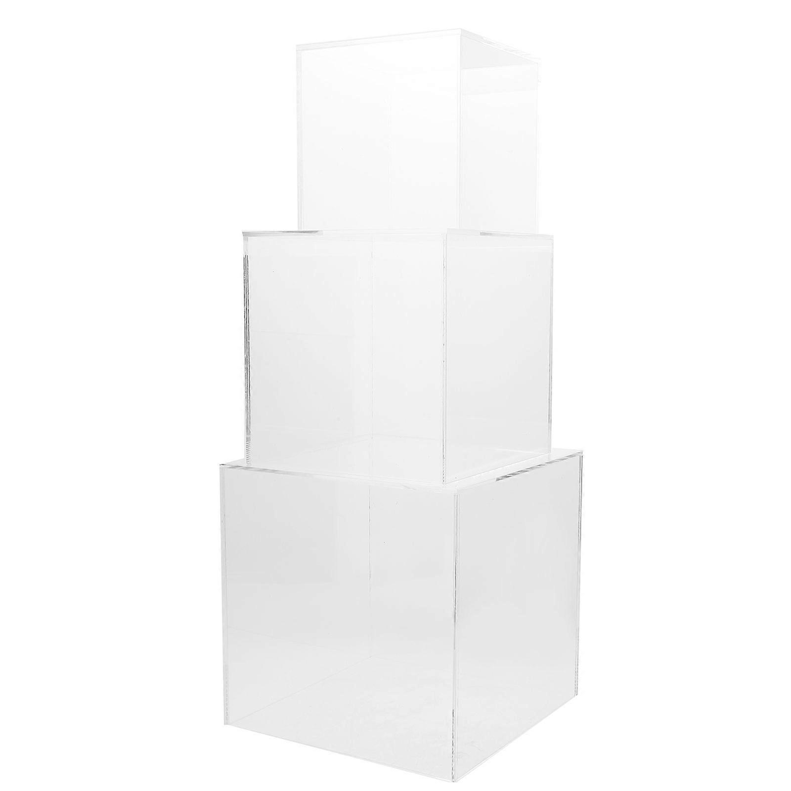 3pcs Clear Acrylic Display Boxes, Acrylic Cube Containers Risers for Cake Dessert