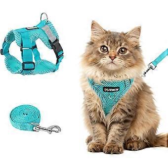 Ensemble harnais et laisse pour chat - Gilet respirant, ajustable et anti-fugue pour chats, harnais rembourré en maille douce avec bandes réfléchissantes - Contrôle facile pour votre chaton
