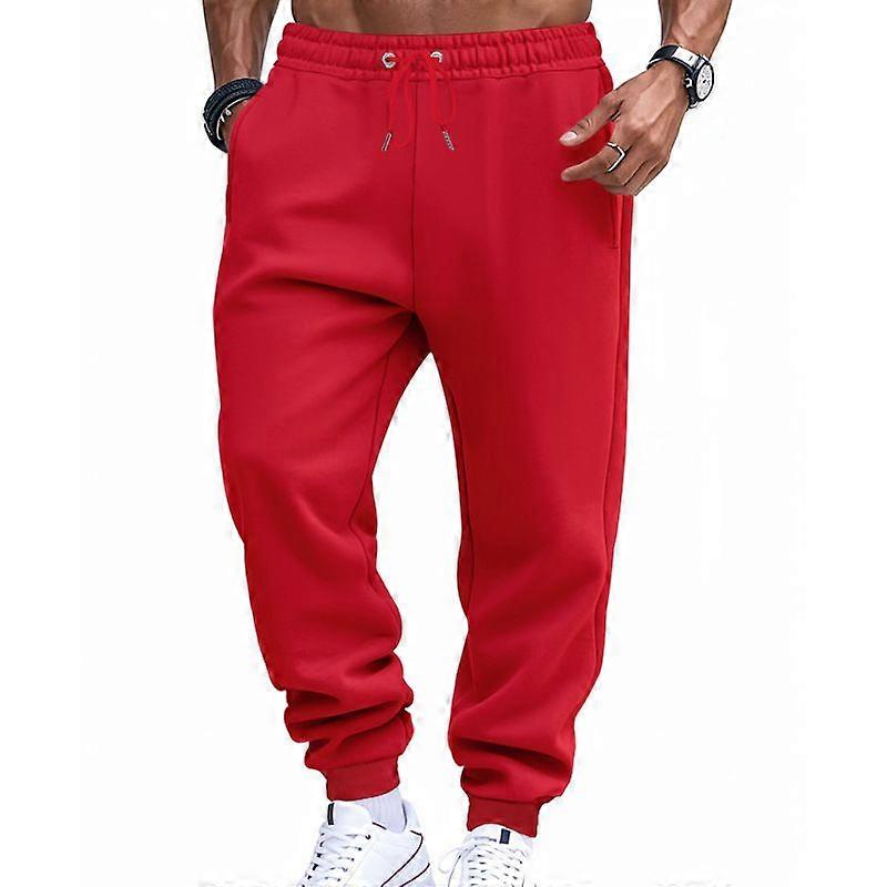 Mens Solid Track Pants With A Drawstring Waist And Elastic Cuffs