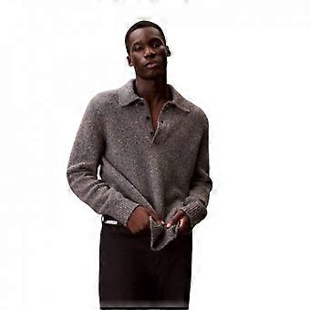 Calvin Klein Mens Heather Long-Sleeved Polo Sweatshirt