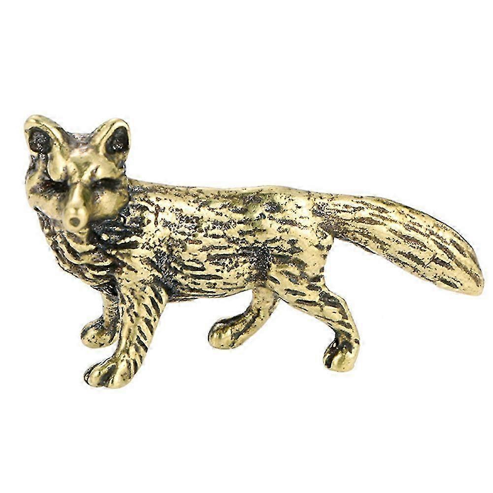 Small Brass Solid Fox Ornaments Brass Metal Statue Decoration Study Desk Table