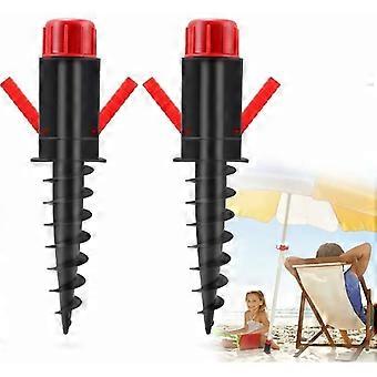 Sonnenschirmständer, Sonnenschirmständer für Strand und Land. Sonnenschirmfüße aus Kunststoff für Sandstrand oder Boden. Hochwertige Bodenhülse zum Einschrauben mit Aufhängehaken, 2 Stück
