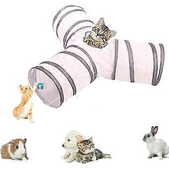 Interactief, opvouwbaar en lichtgewicht doolhof met 5 tunnels in gekreukte stof met pompon en bellen voor katten, kleine konijnen, kittens, puppy's, fretten of gui