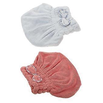 Comfortable Bathing Hair Dry Caps 2Pcs, Absorbent Coral Fleece Shower Hats for Women