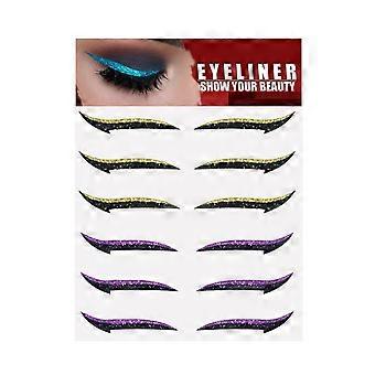 Glitter Eyeliner Stickers 6 Pairs Waterproof Fast Application Self Adhesive for Costumes