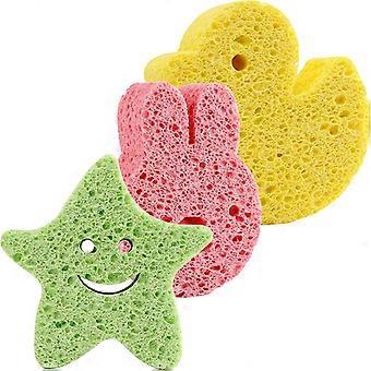 3stk Træmasse Baby Shower Svampe Tegneserie Kids Bad Svampe Små Toddler Shower Legetøj